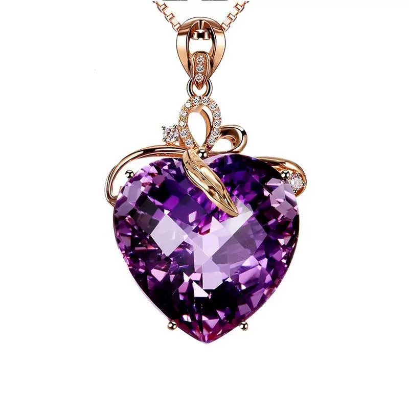 925 pure silver rose gold heart-shaped amethyst pendant for women, luxurious and atmospheric gemstone amethyst necklace for women to give to girlfriends